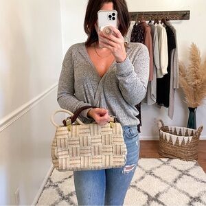 Italian Vintage Woven Convertible Lucite Handle Shoulder Bag